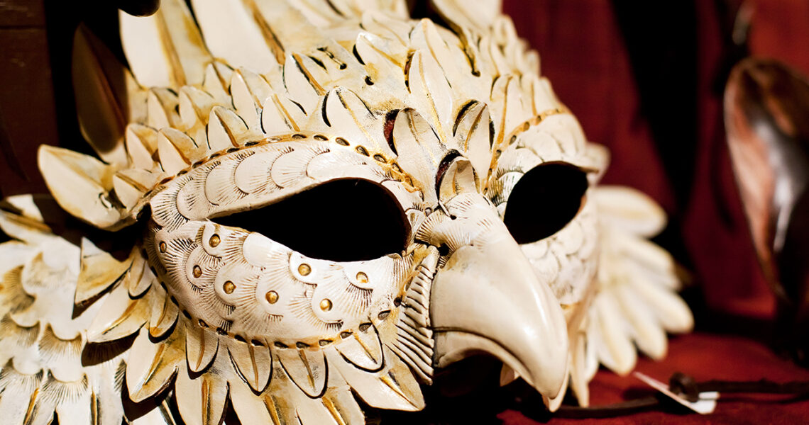 Vendors sell masks at the Northern California Renaissance Faire in Casa de Fruta, California.